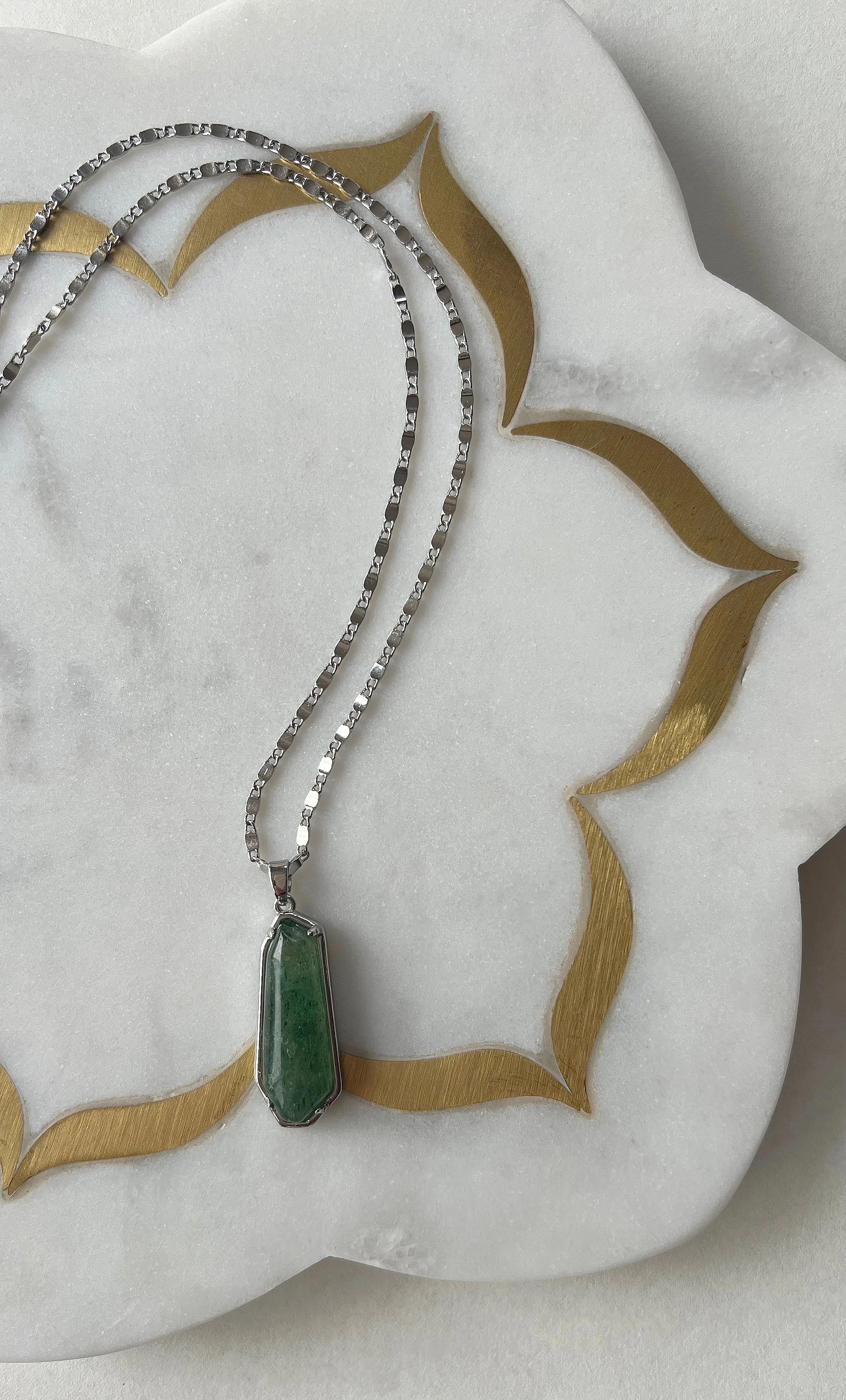 The Tunik Night Ocean Aventurine Pendant Necklace - White Gold