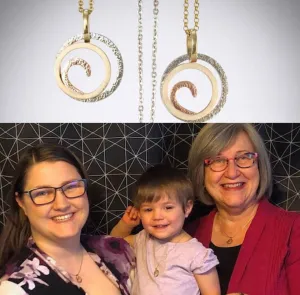 Tricolour gratitude symbol mother, daughter, and granddaughter pendants