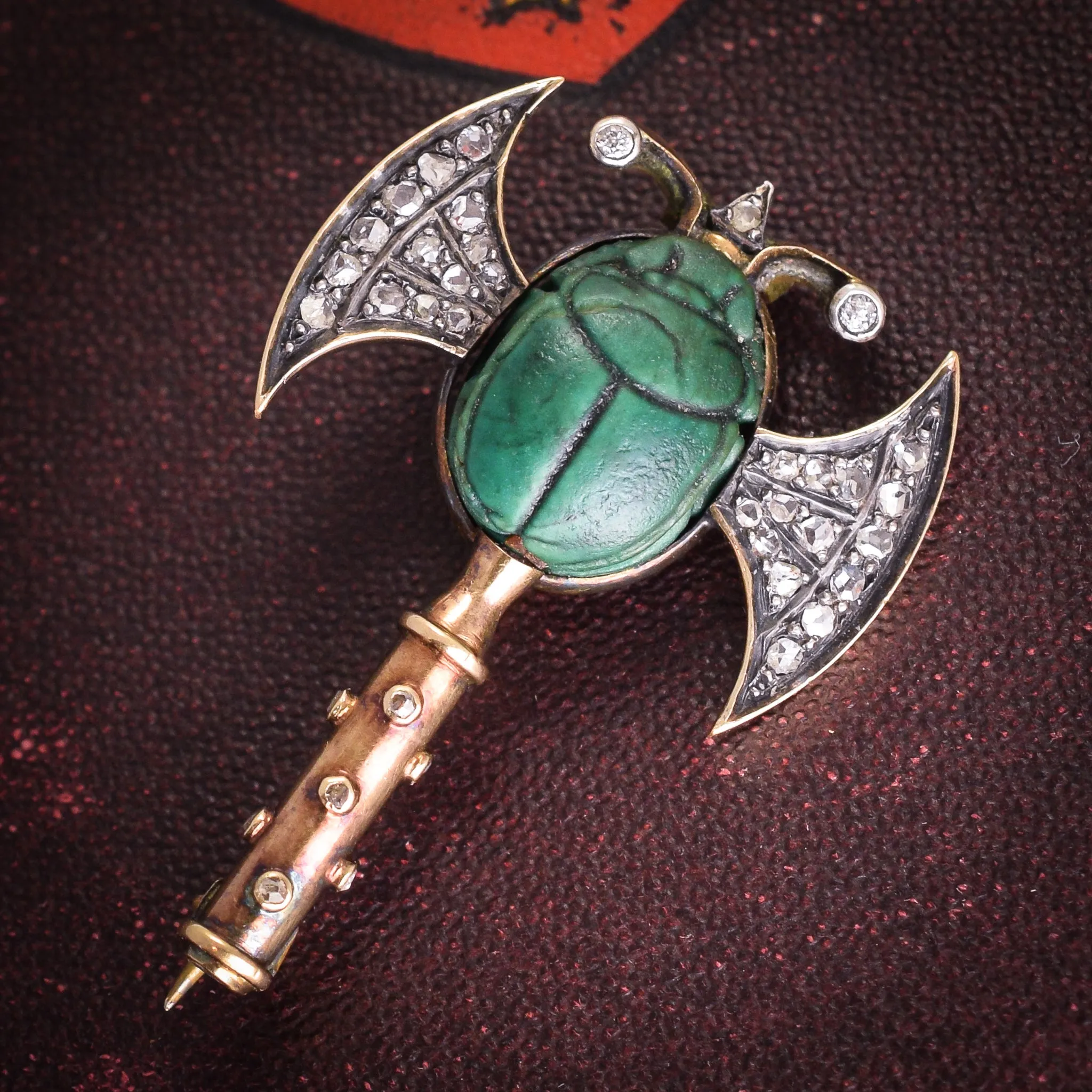 Victorian Egyptian Revival Scarab Axe Brooch