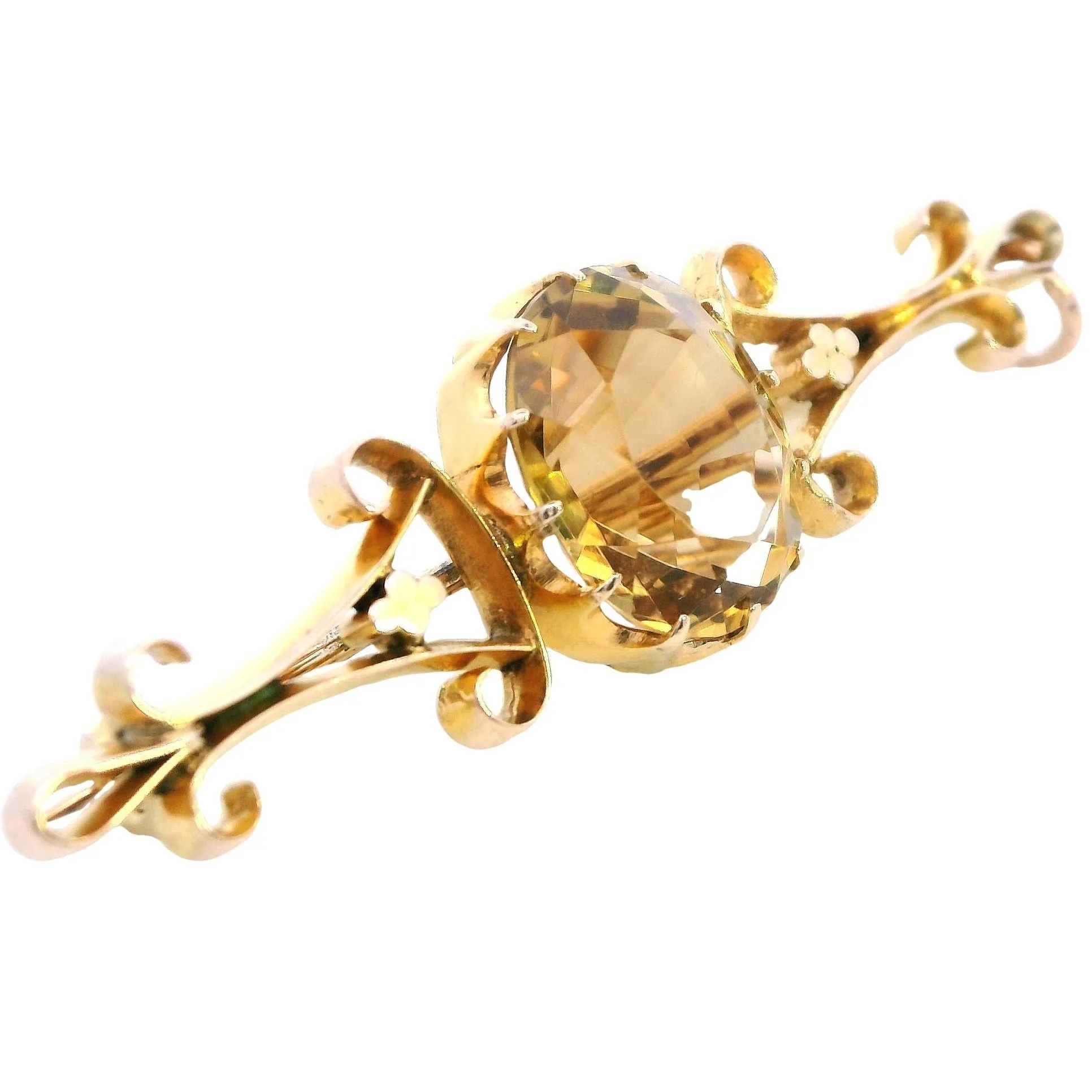 Vintage 9ct Yellow Gold Citrine Brooch: A Touch of Sunlight