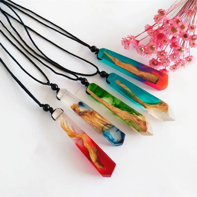 Vintage Handmade Ocean Resin Wooden Pendant Necklace