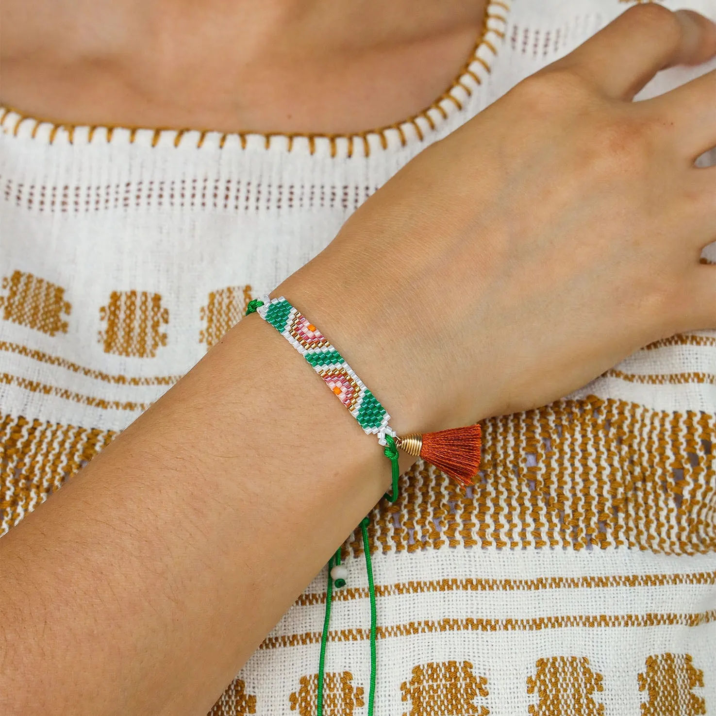 Wixárika Beaded Adjustable Bracelet with Tassel