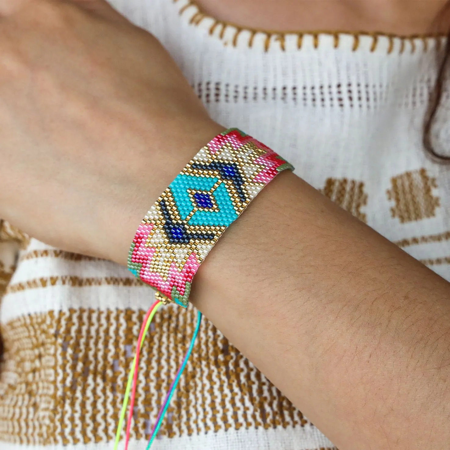 Wixárika Beaded Wide Adjustable Bracelet