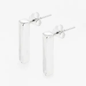 Women's Silver Bar Stud Earrings | Simple 925 Sterling Silver Plain Drop Bar Stud Earrings for Girls