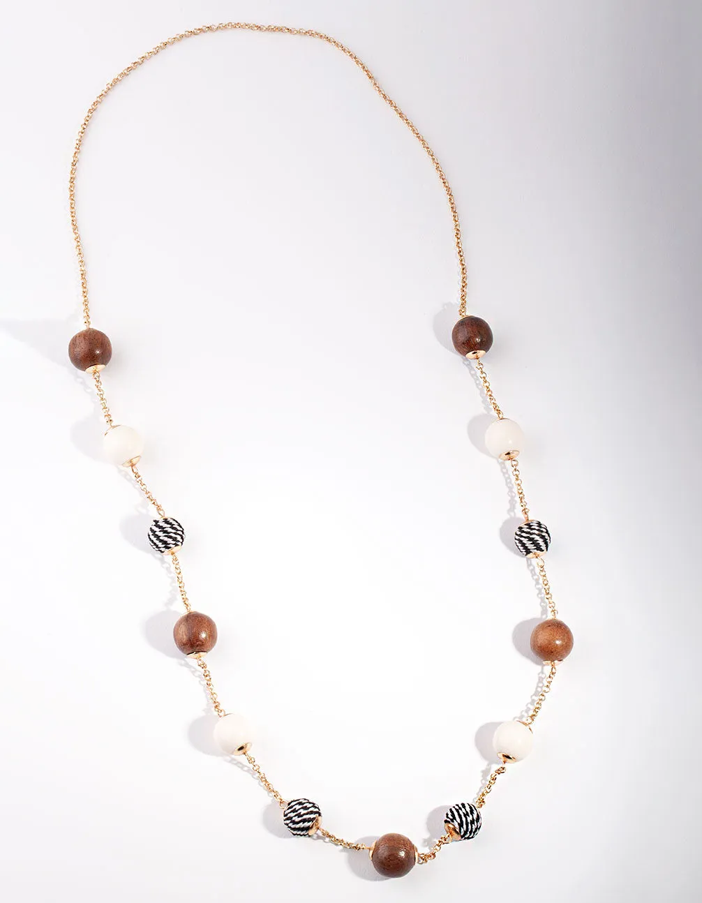 Wooden & Textured Wrap Bead Necklace